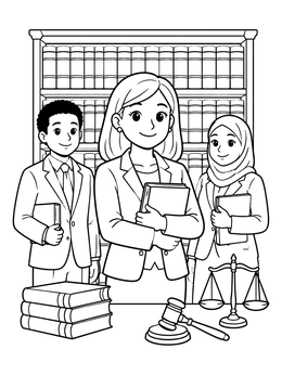 Free printable Law Team In The Library coloring page