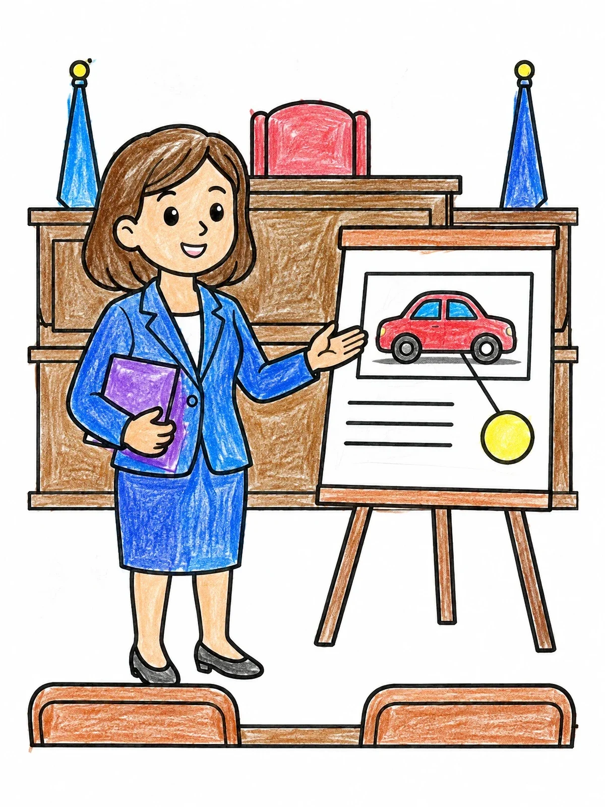 Colored example of the Lawyer Presenting Evidence In Courtroom coloring page