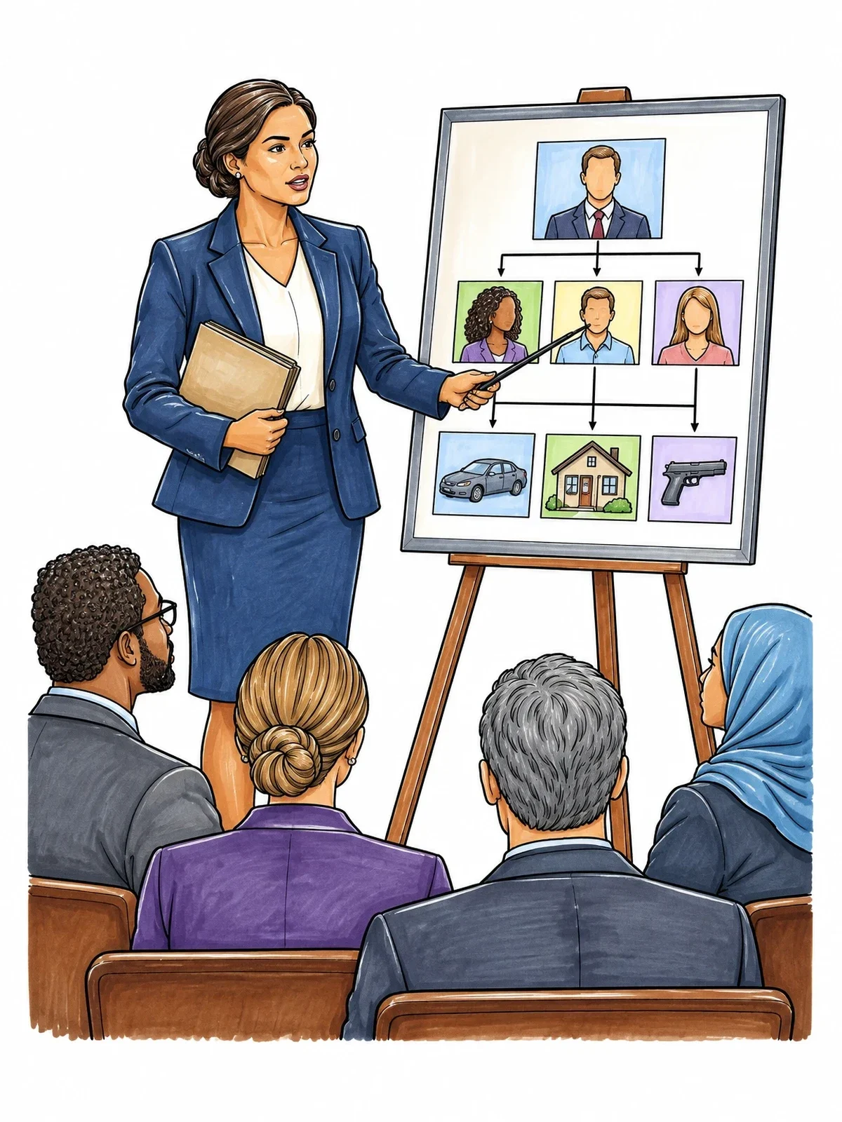 Colored example of the Prosecutor Presenting Evidence Chart coloring page