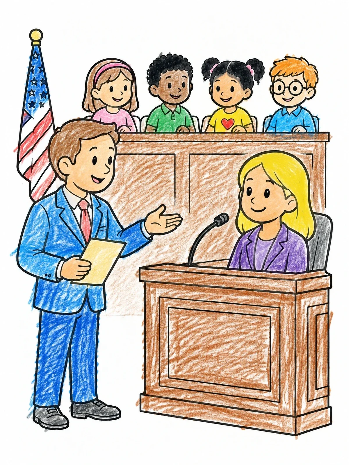 Colored example of the Lawyer Questioning Witness In Court coloring page