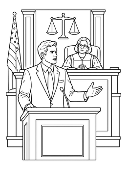 Free printable Lawyer Speaking At Courtroom Podium coloring page