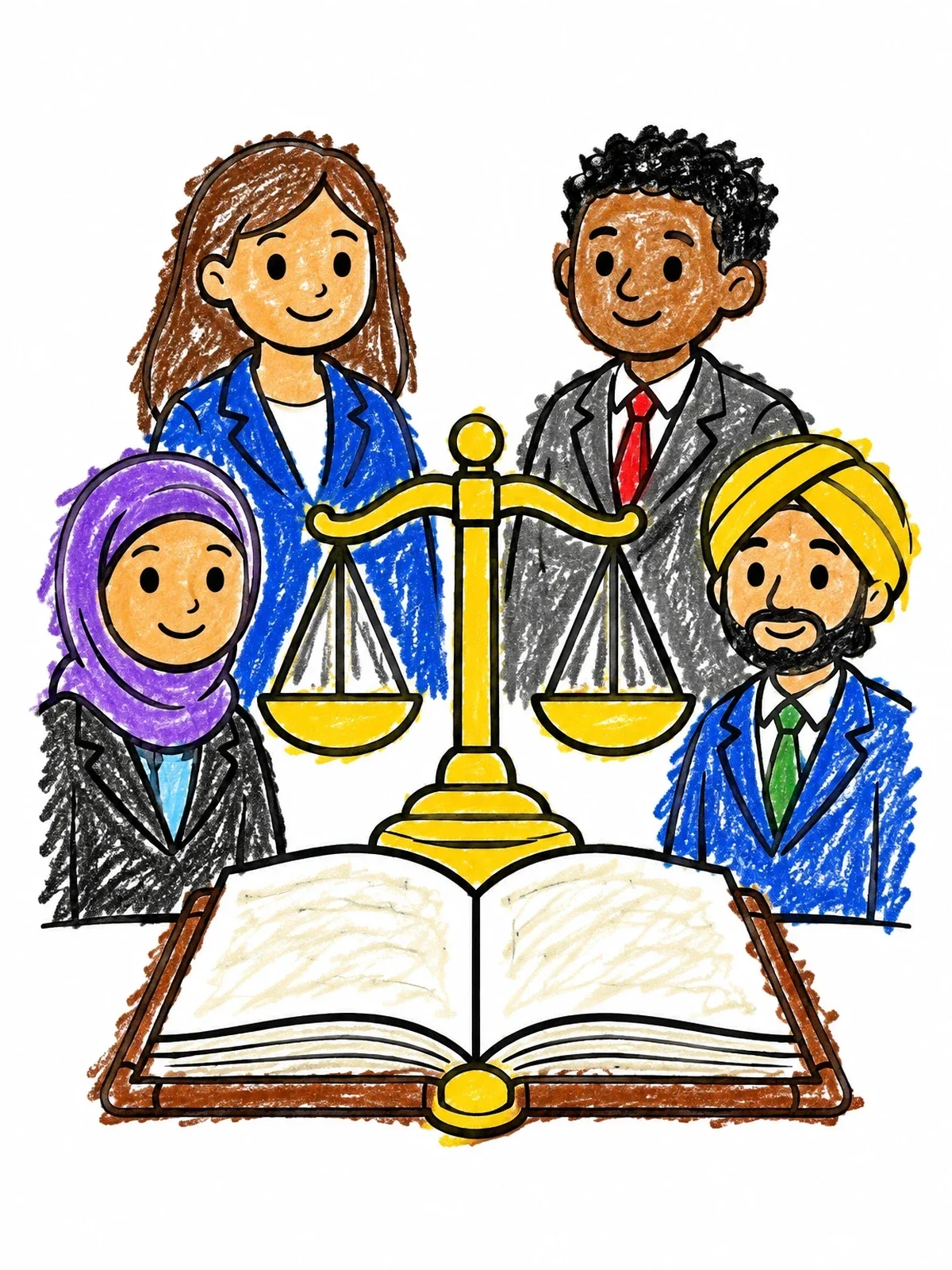 Colored example of the Legal Team With Scales Of Justice coloring page