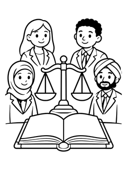 Free printable Legal Team With Scales Of Justice coloring page