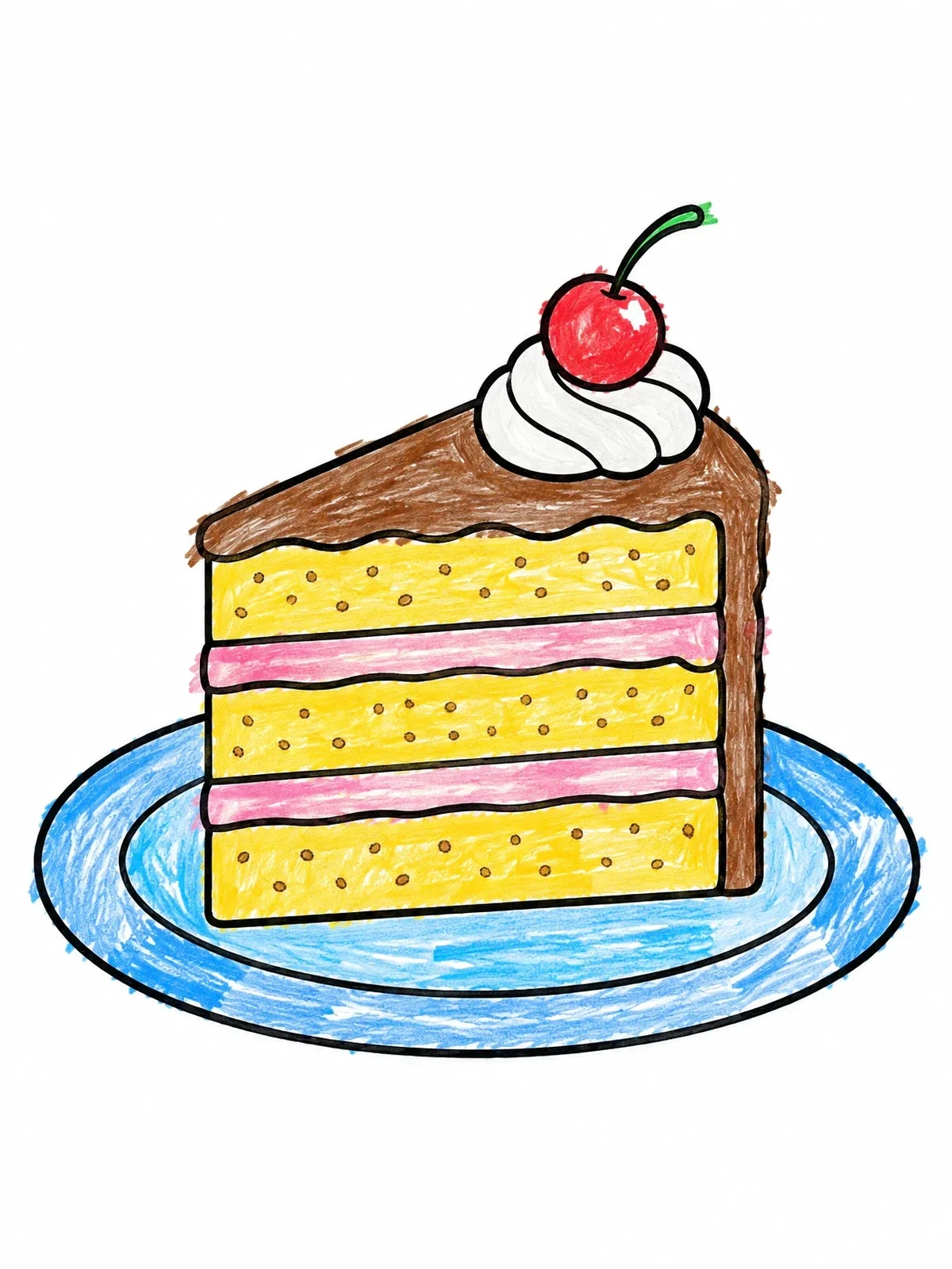 Colored example of the Layer Cake Slice With Cherry coloring page
