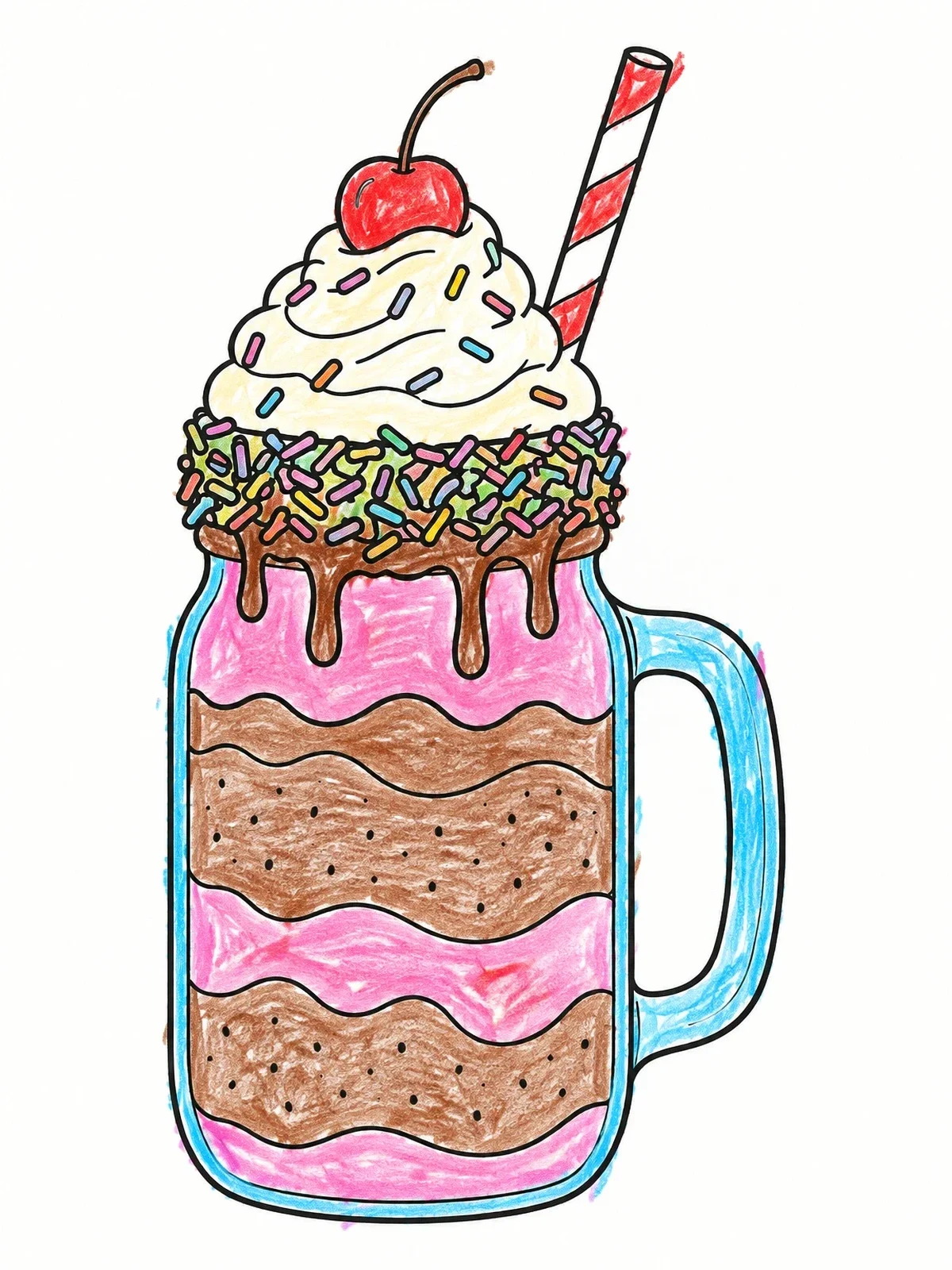 Colored example of the Layered Mason Jar Milkshake Delight coloring page