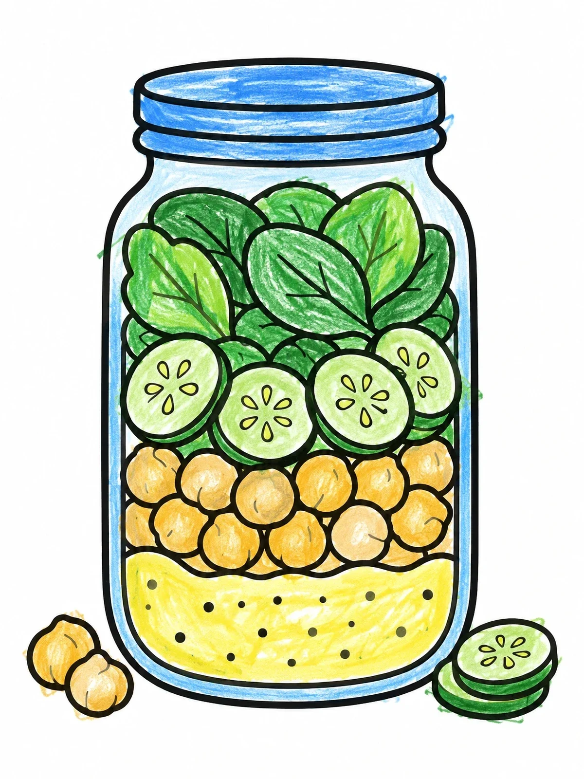 Colored example of the Layered Salad In A Mason Jar coloring page