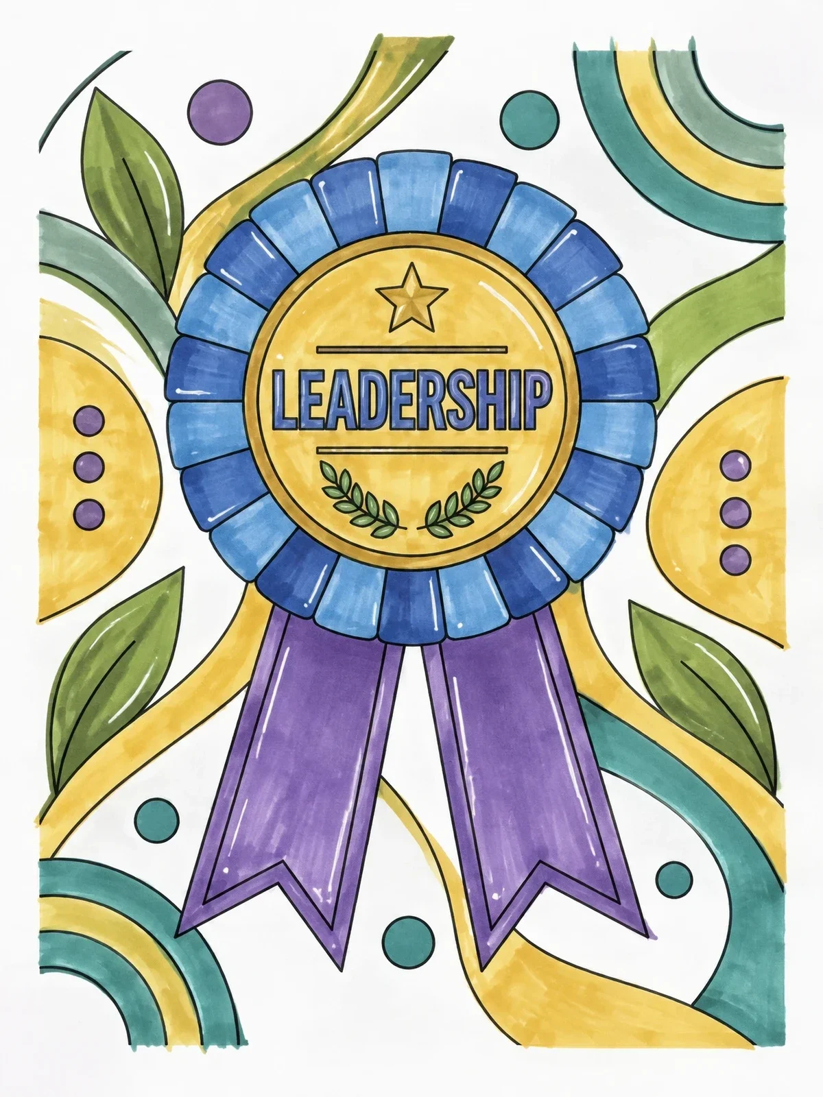 Colored example of the Leadership Award Rosette Ribbon coloring page