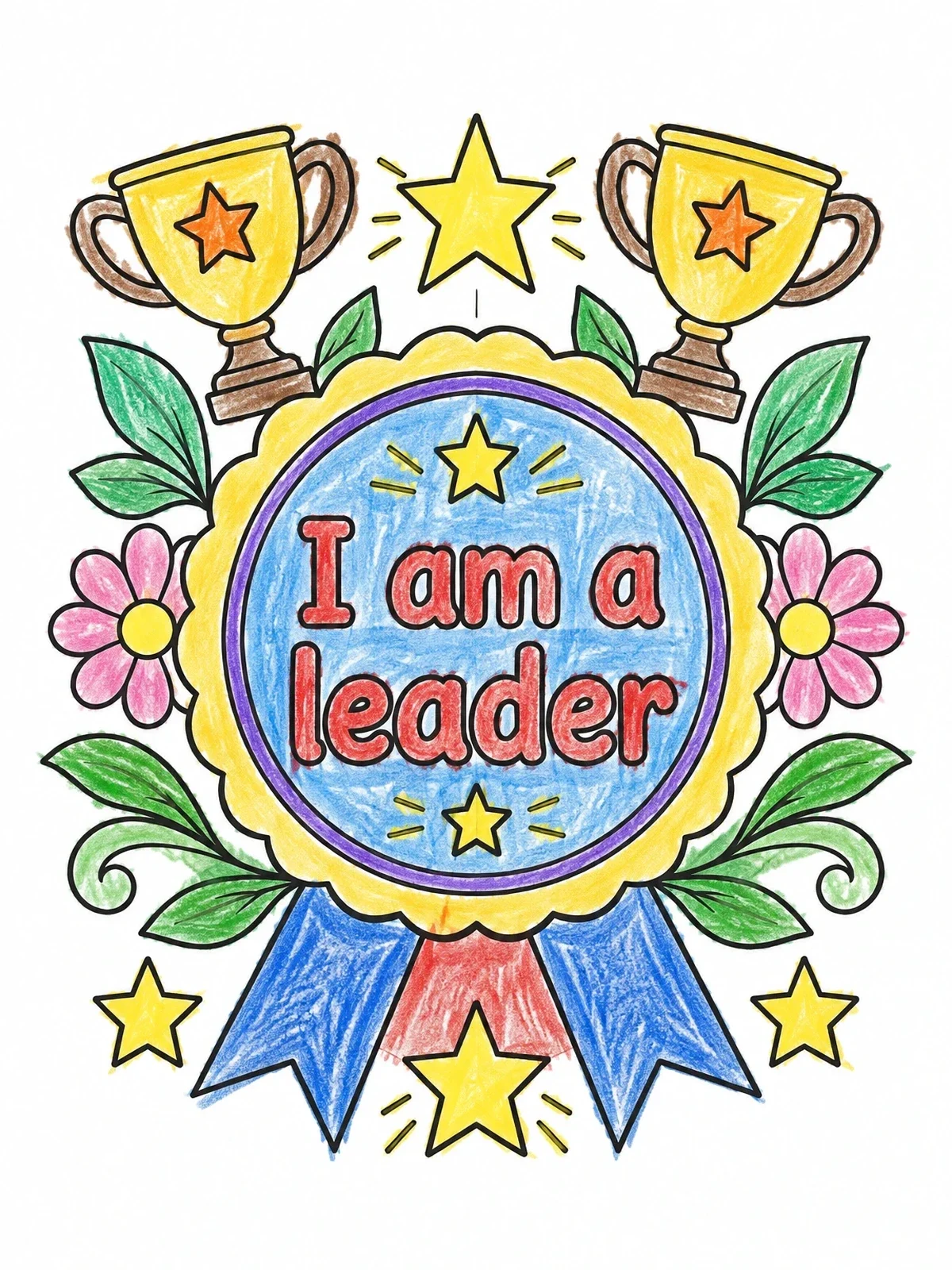 Colored example of the I Am A Leader Award Ribbon coloring page