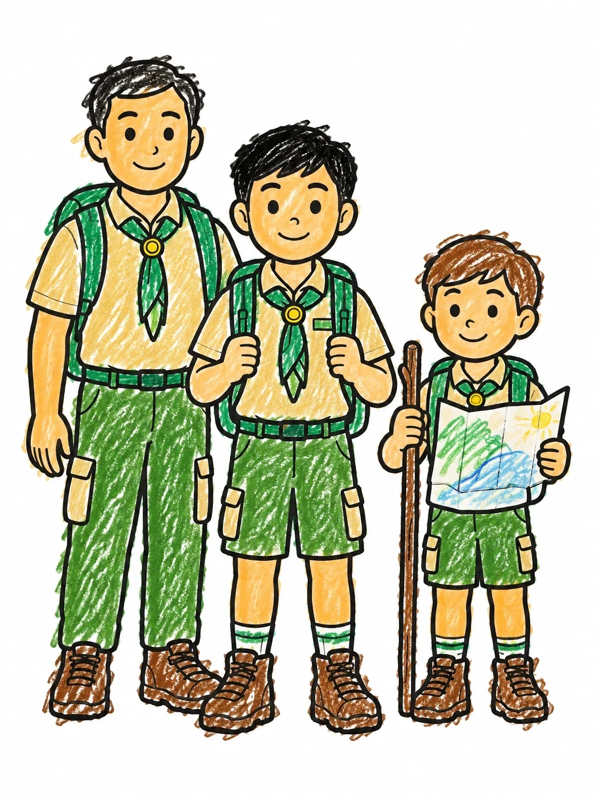 Colored example of the Scout Leader And Young Scouts coloring page