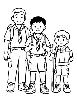 Free printable Scout Leader And Young Scouts coloring page