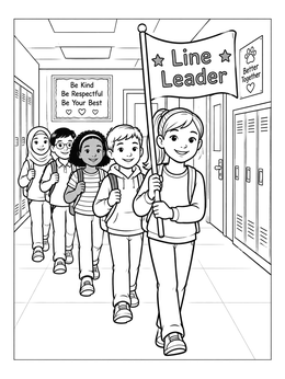 Free printable Student Line Leader In Hallway coloring page