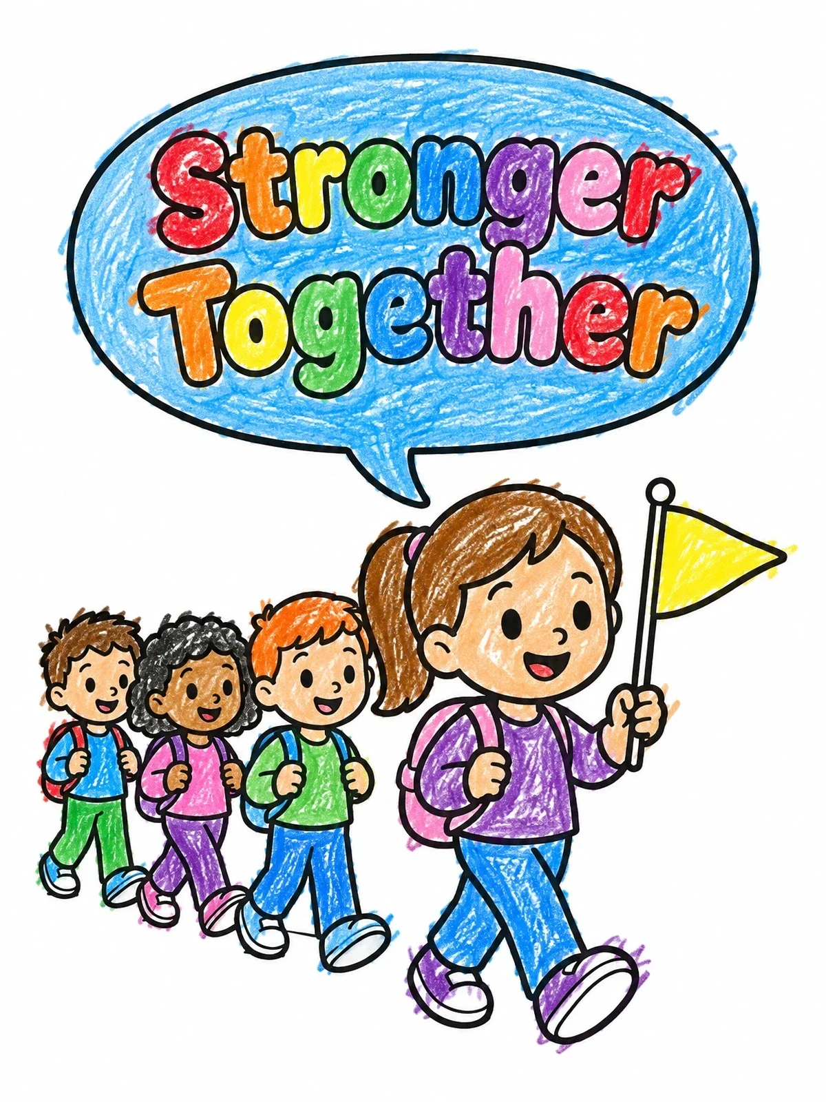 Colored example of the Student Line Leader With Flag coloring page