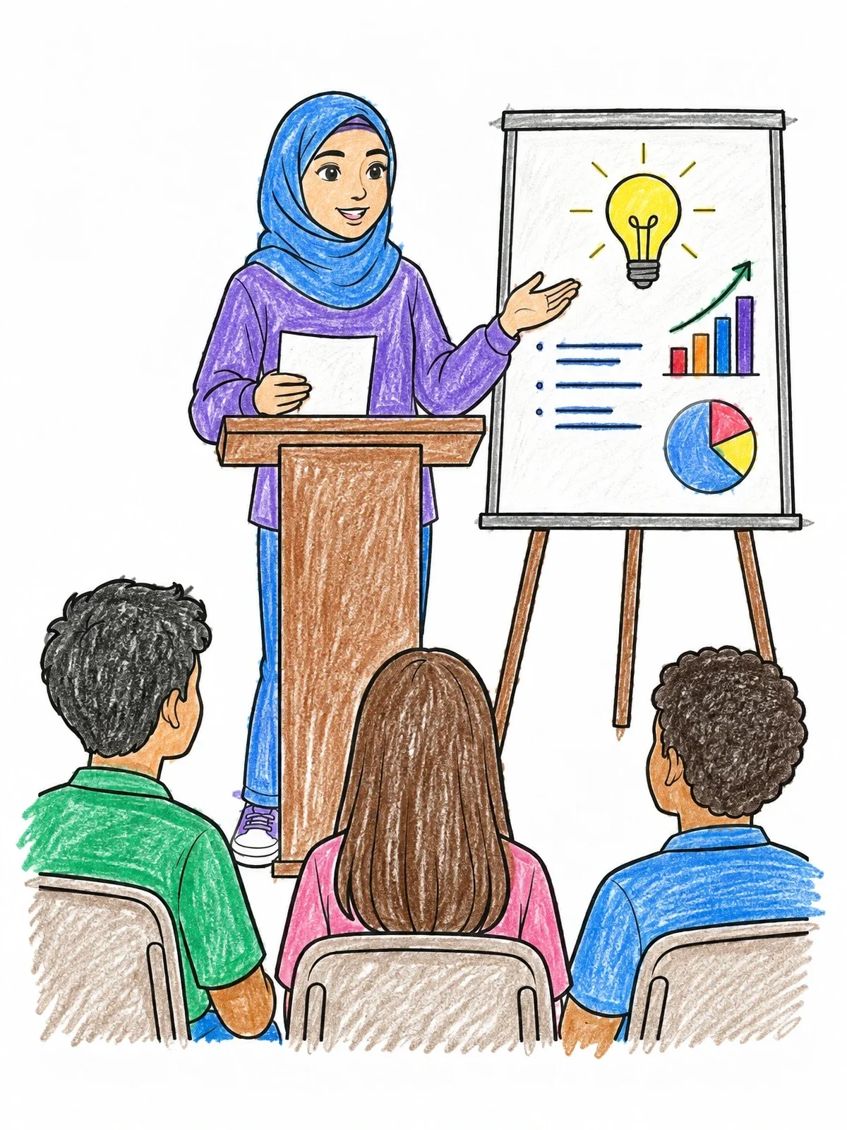 Colored example of the Student Giving A Presentation To Classmates coloring page