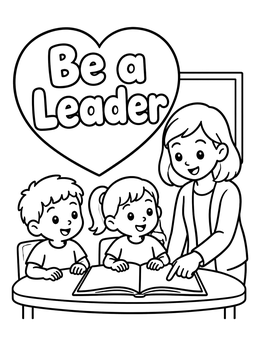 Free printable Teacher Guiding Students With Be A Leader Sign coloring page