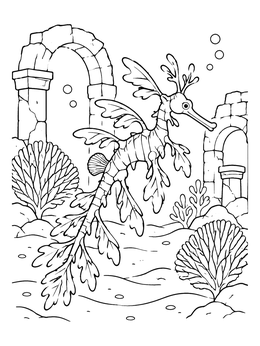 Free printable Leafy Sea Dragon In Ancient Ruins coloring page