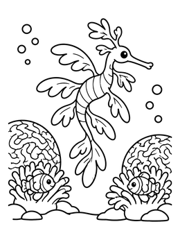 Free printable Sea Dragon Over Coral Reef coloring page