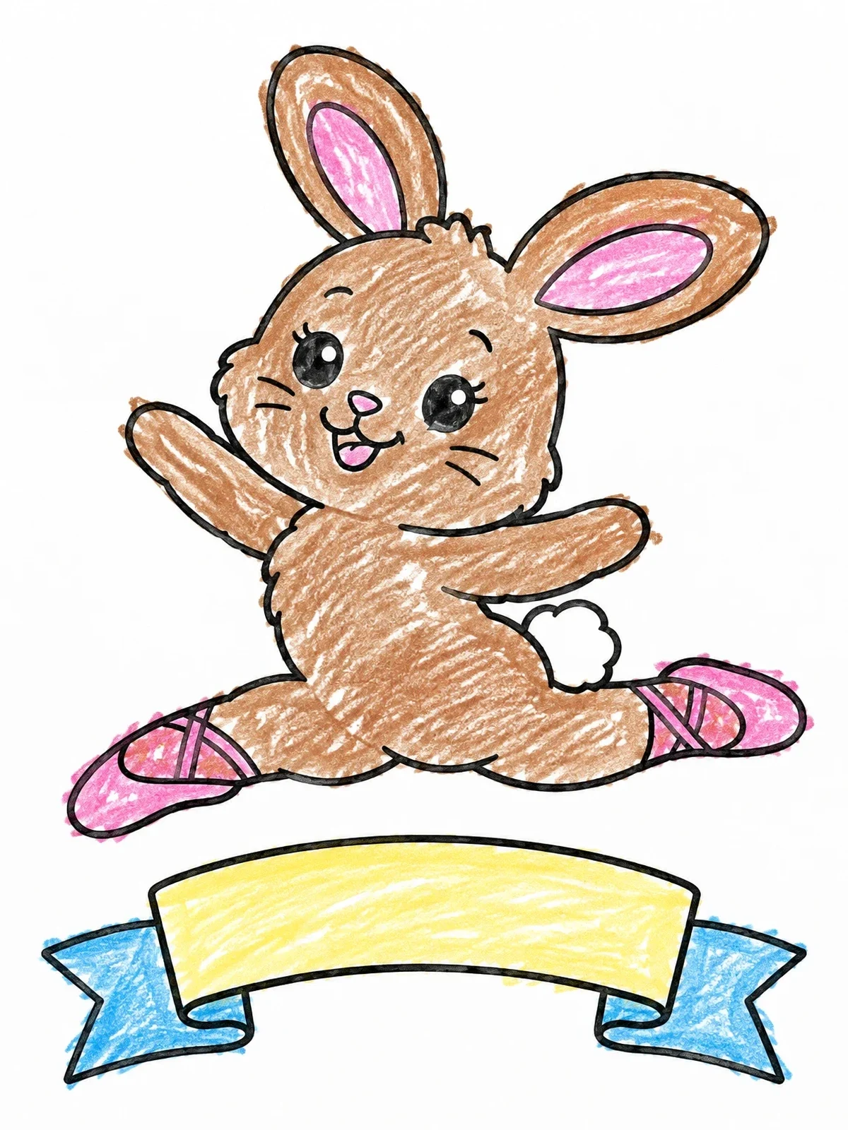 Colored example of the Leaping Bunny Ballerina With Banner coloring page
