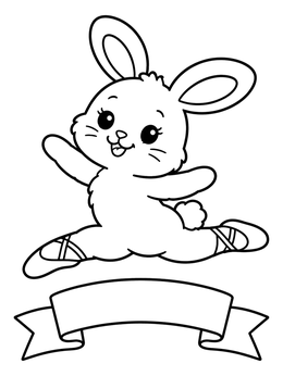 Free printable Leaping Bunny Ballerina With Banner coloring page