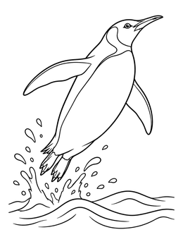 Free printable Leaping King Penguin Over Ocean Waves coloring page