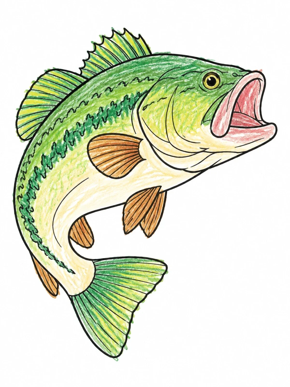 Colored example of the Leaping Largemouth Bass coloring page