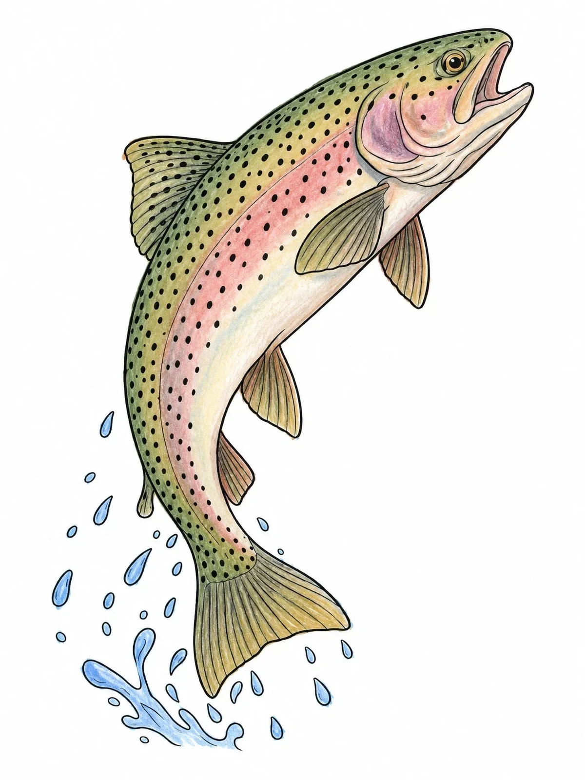 Colored example of the Leaping Rainbow Trout coloring page
