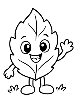 Free printable Cheerful Cartoon Leaf Character Waving coloring page