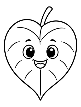 A cheerful cartoon leaf on this tree leaves coloring page with big eyes and a smile.