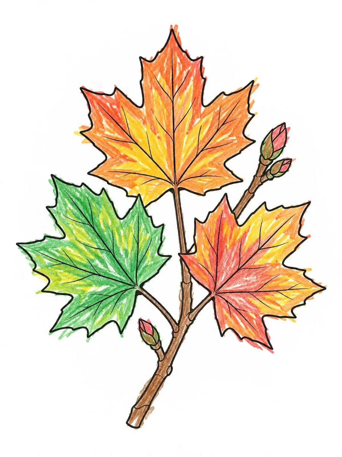 Colored example of the Maple Leaf Branch With Buds coloring page