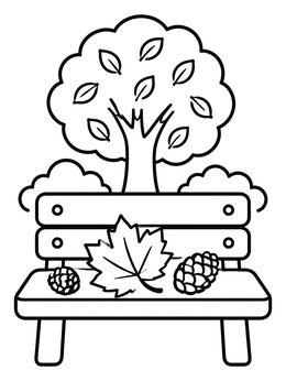 Free printable Park Bench With Autumn Maple Leaf coloring page