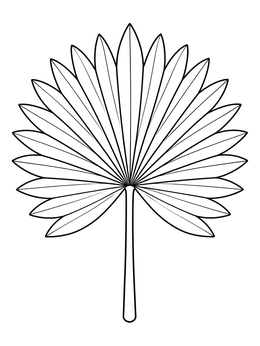 Round fan-shaped palmetto leaves coloring page with distinct radiating segments.
