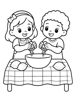Free printable Kids Squeezing Fresh Lemons coloring page