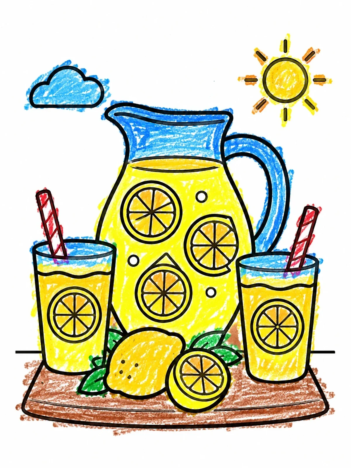 Colored example of the Fresh Lemonade Pitcher And Cups coloring page