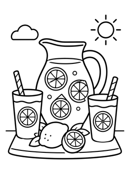 Free printable Fresh Lemonade Pitcher And Cups coloring page