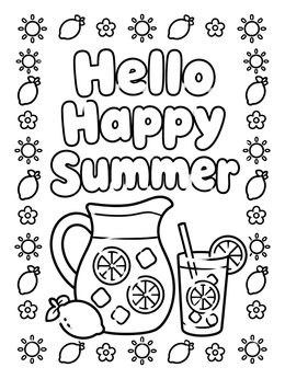 Free printable Lemonade Pitcher And Hello Happy Summer coloring page