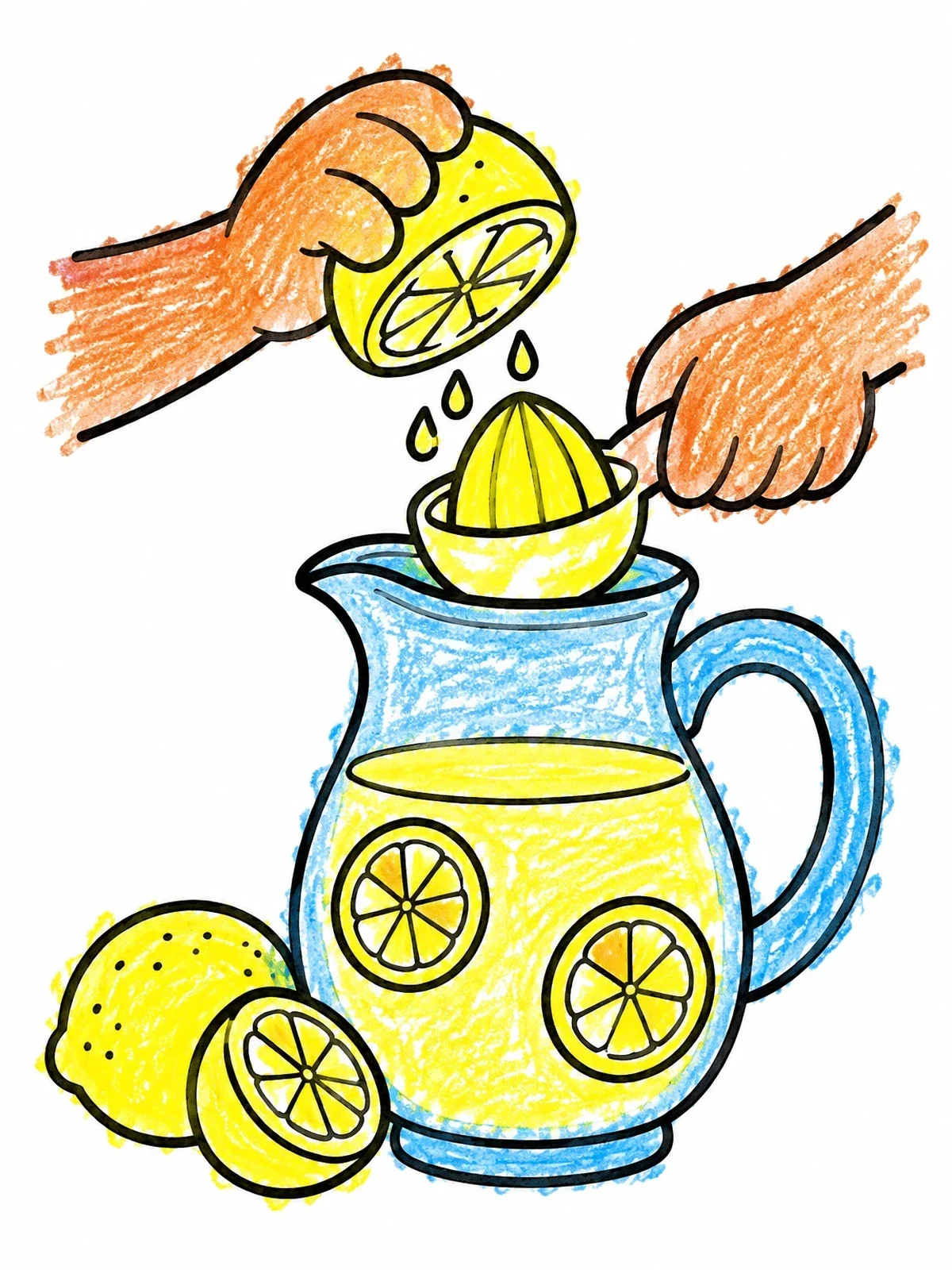 Colored example of the Squeezing Lemons Into A Pitcher coloring page