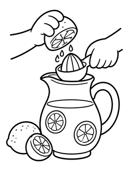 Free printable Squeezing Lemons Into A Pitcher coloring page