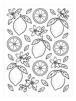 Free printable Lemons, Citrus Slices, And Blossoms Pattern coloring page