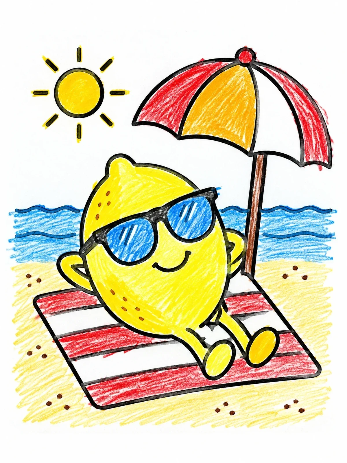 Colored example of the Cool Lemon Relaxing At The Beach coloring page