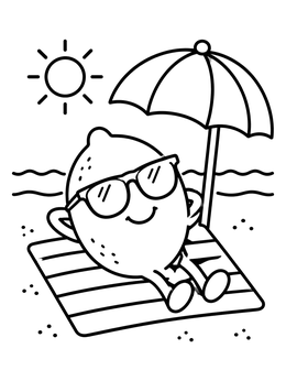 Free printable Cool Lemon Relaxing At The Beach coloring page