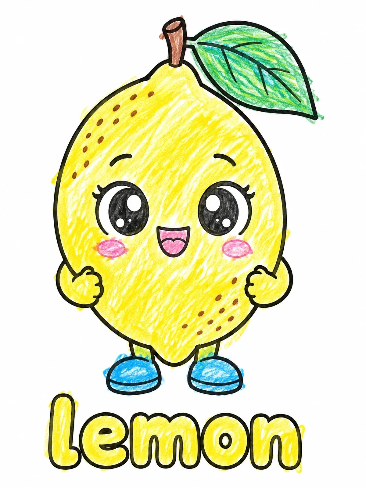 Colored example of the Cute Kawaii Lemon Character coloring page