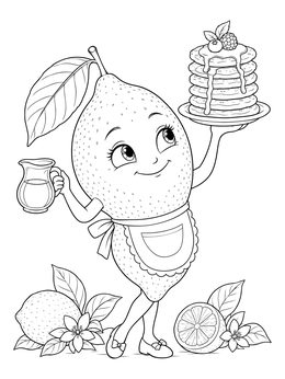 A cheerful cartoon character with syrup in this lemons coloring page.