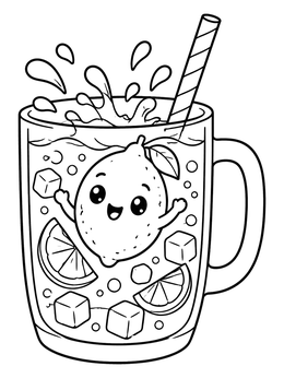 Free printable Cute Lemon Splashing In Drink Mug coloring page