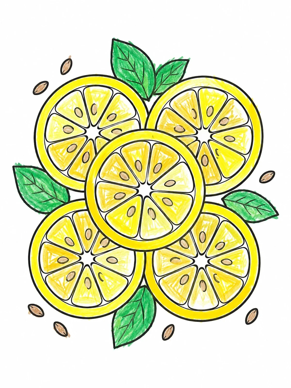 Colored example of the Fresh Citrus Lemon Slices coloring page