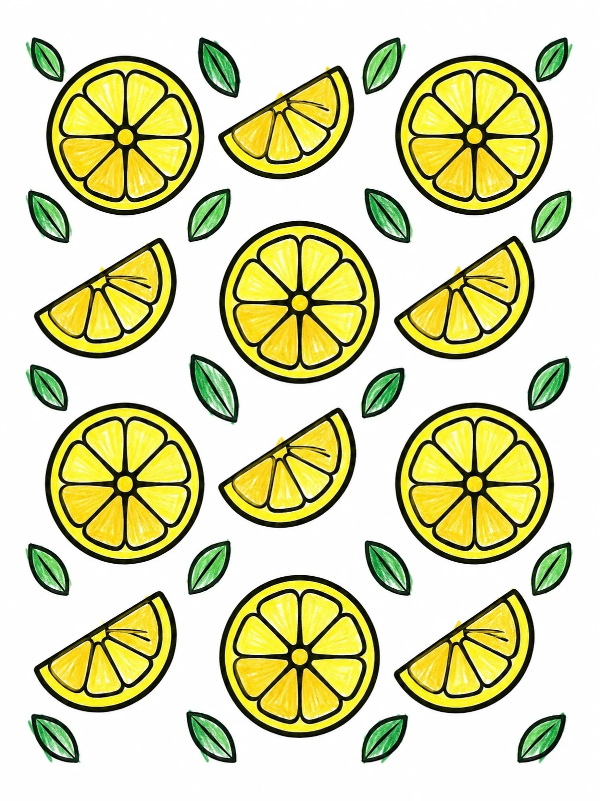 Colored example of the Fresh Citrus Slices Pattern coloring page