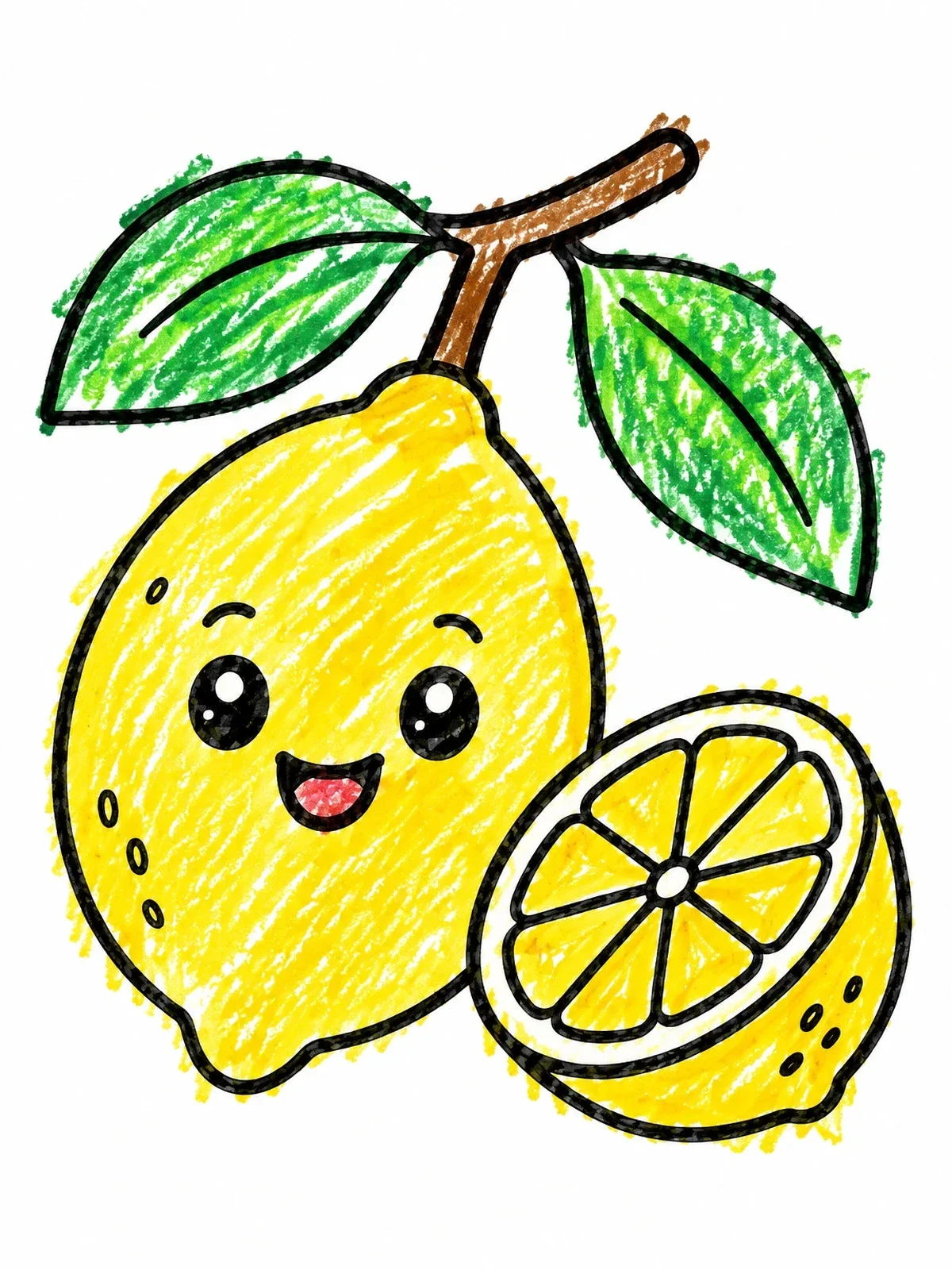 Colored example of the Happy Lemon With Sliced Half coloring page
