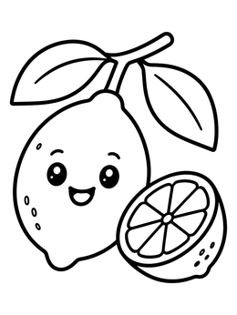 Free printable Happy Lemon With Sliced Half coloring page