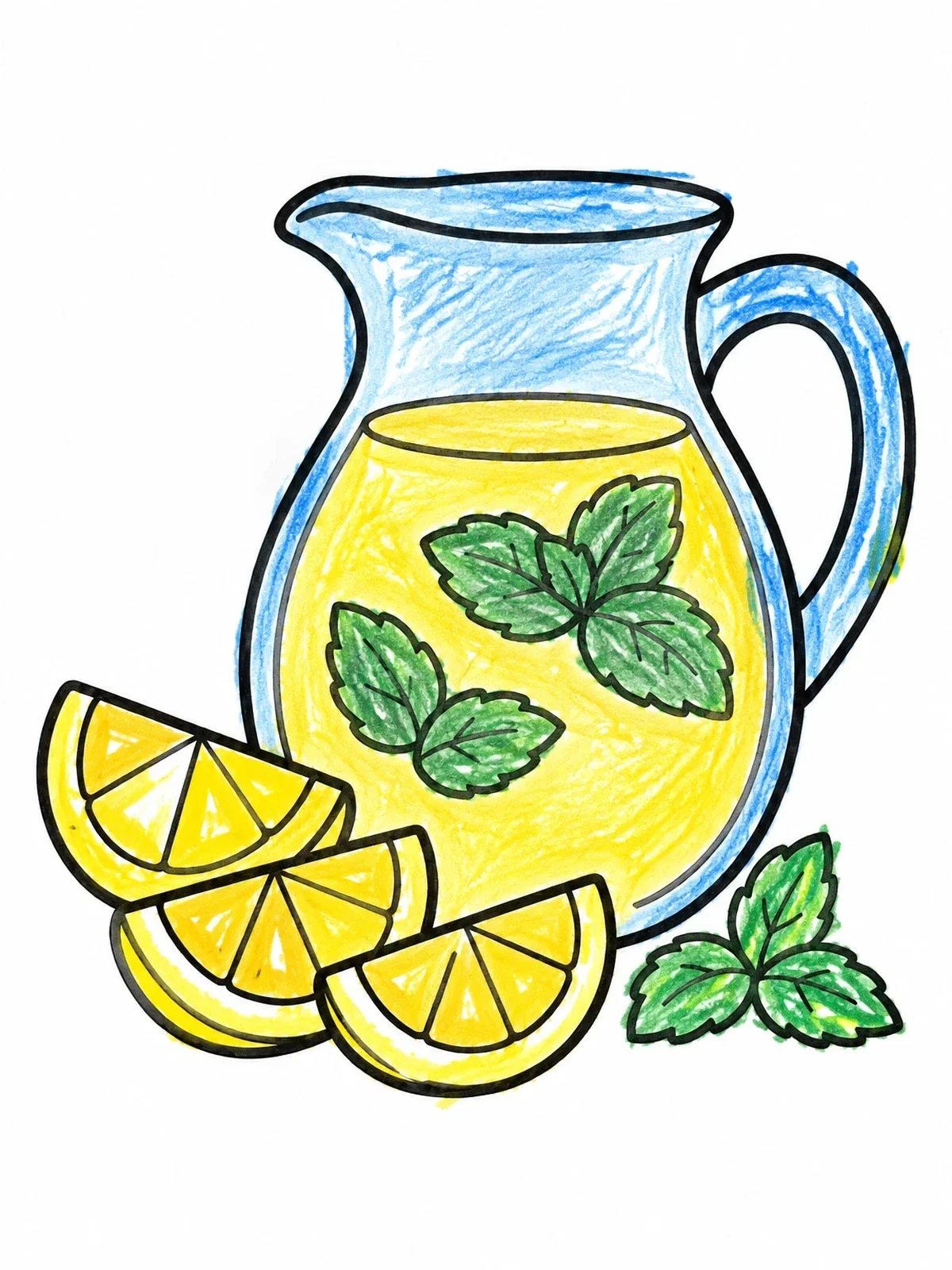 Colored example of the Pitcher Of Lemonade With Slices And Mint coloring page