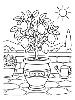 Free printable Potted Lemon Tree On Sunlit Patio coloring page