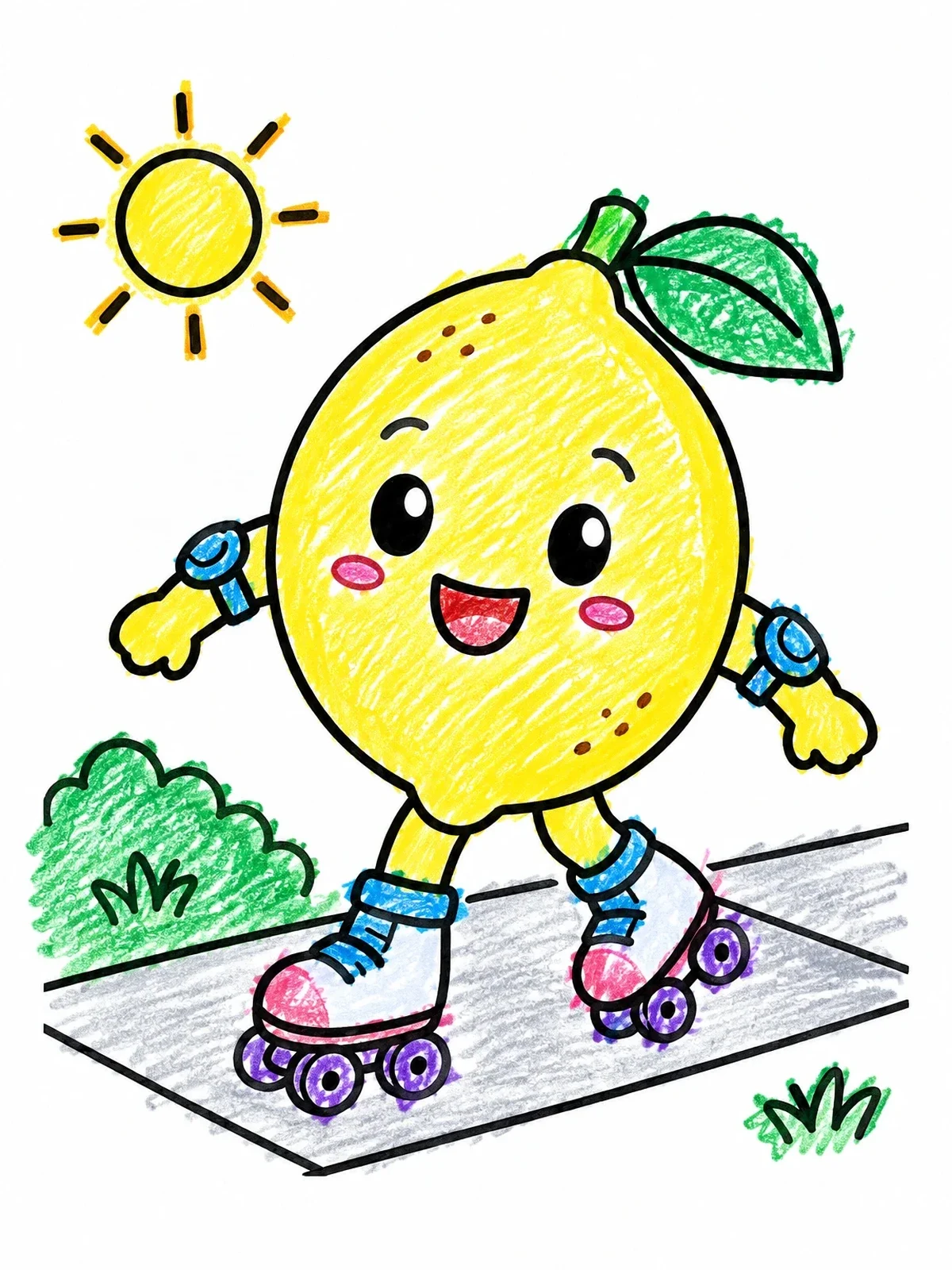 Colored example of the Roller Skating Lemon In The Sun coloring page