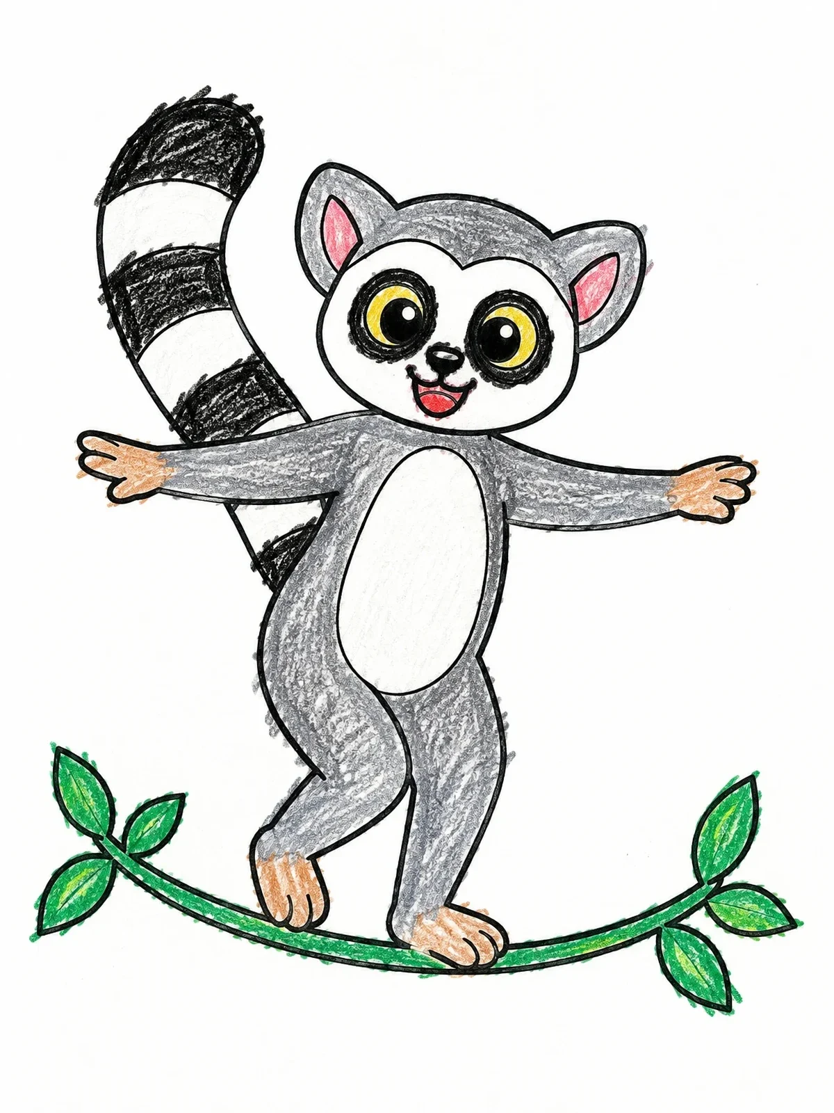 Colored example of the Lemur Balancing On A Vine coloring page
